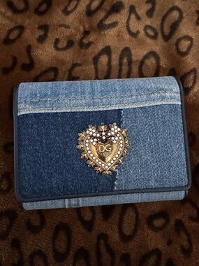 Dolce & Gabbana  Denim Wallet with Gold Heart Emblem